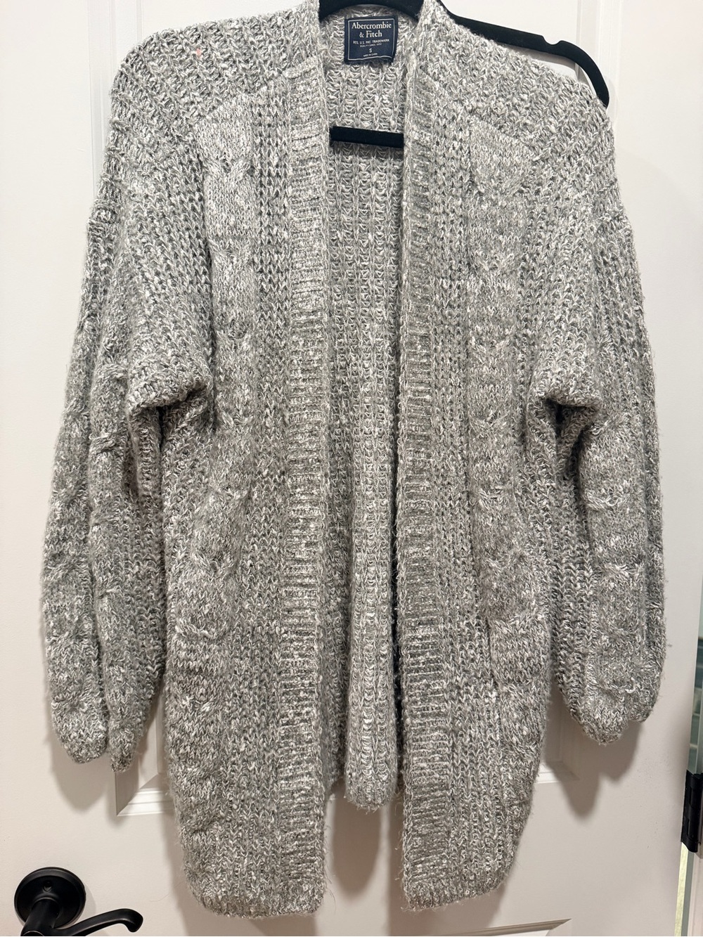 Abercrombie & Fitch Heathered Cream Open Cable-Knit Cardigan